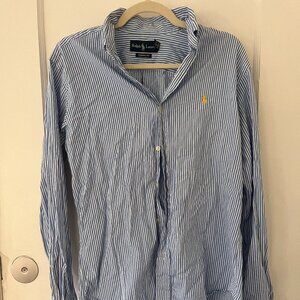 Mens Ralph Lauren Blue and White Pinstripe Longsleeve Button Down Shirt Small